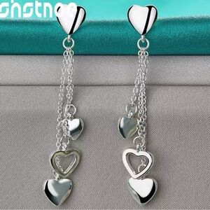 Silver plated Tassels Different Heart Drop Earrings